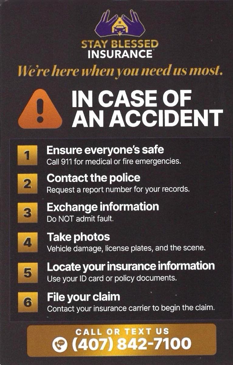Front — In Case of an Accident